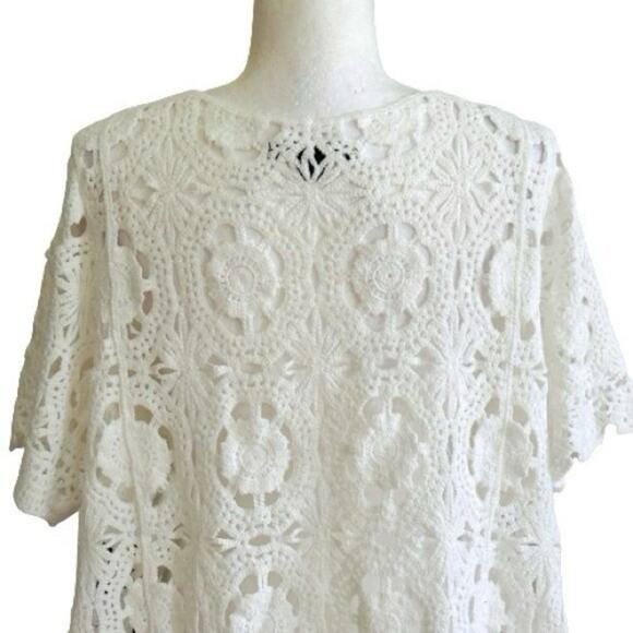 Roamans Top Sweater White French Crochet Short Sleeve Cotton Top Plus 18/20 NEW - Picture 5 of 13